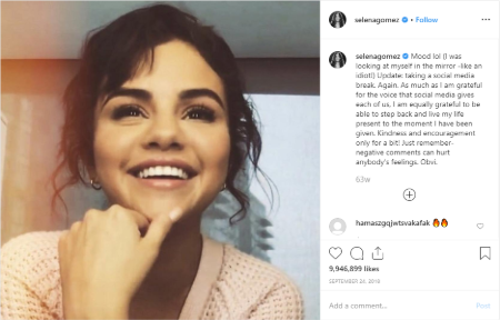 Selena Gomez's body positive Instagram post